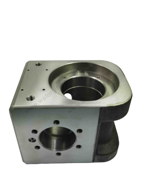 CNC milling operation on forged steel valve body showing precision machining