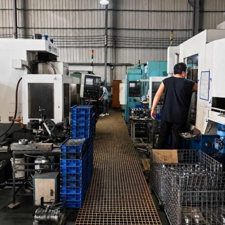 CNC gear machining workshop producing precision industrial gear components