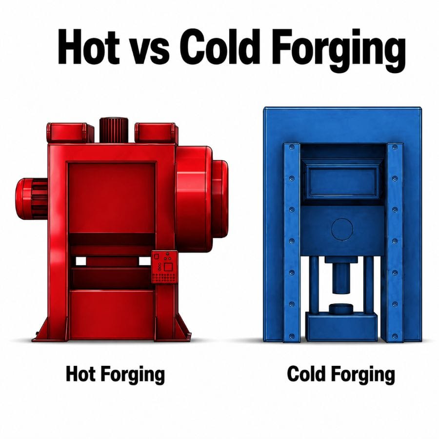 Hot forging vs cold forging comparison showing two metal forging processes