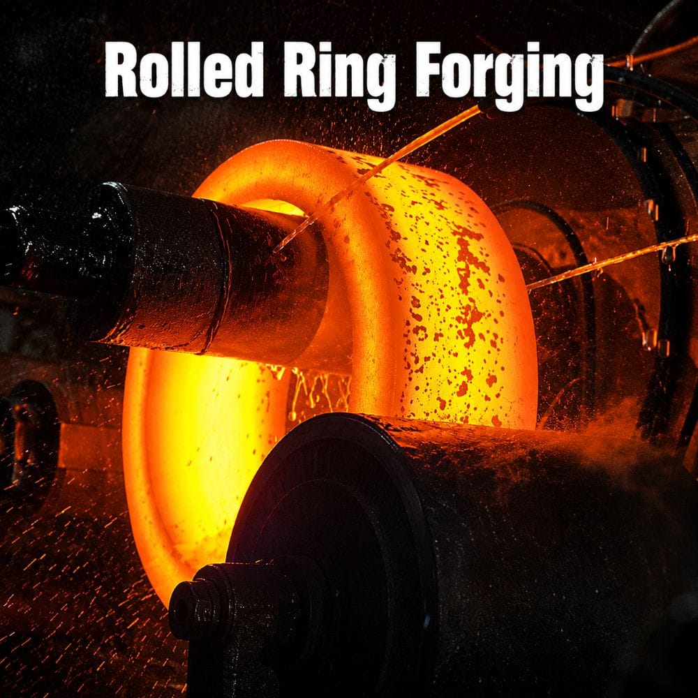Rolled ring forging process producing seamless forged rings for heavy industrial applications