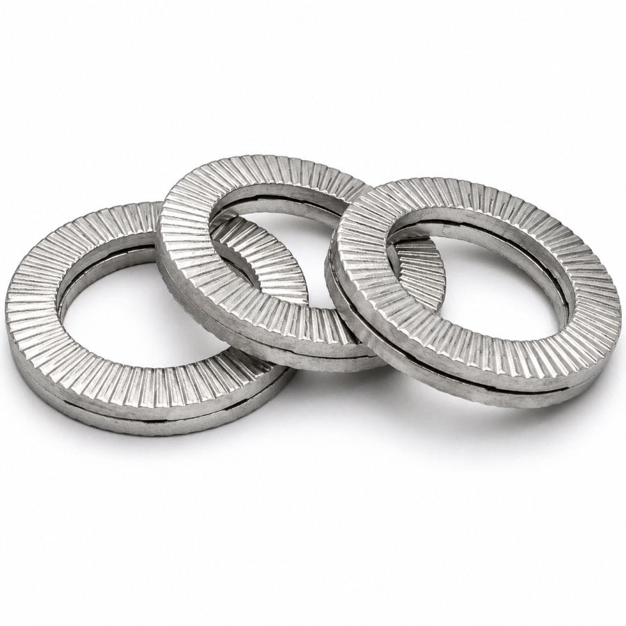 Double stack self-locking washers with serrated design for vibration resistance