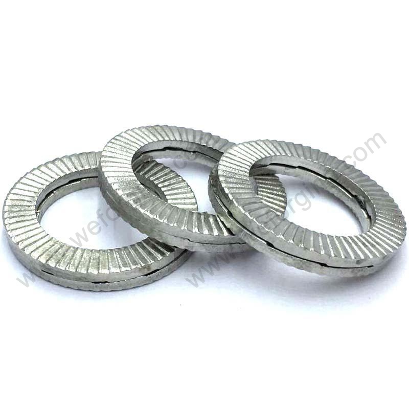 Double stack self-locking washers with serrated design for vibration resistance