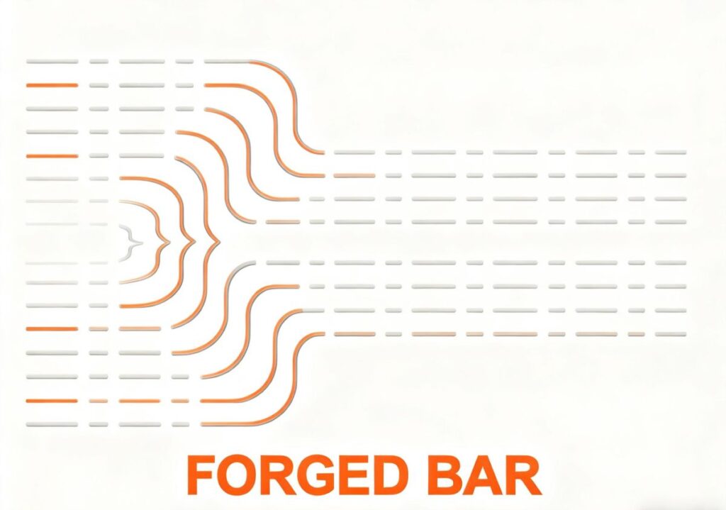 Forged bar grain flow diagram showing metal fiber alignment after upset forging