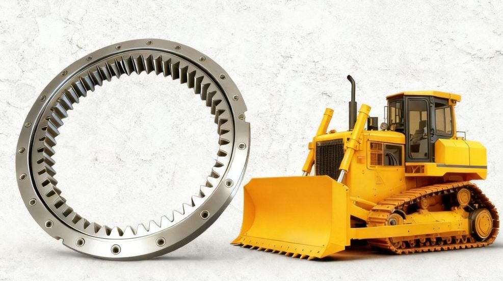Forged ring gears and structural components for heavy machinery such as bulldozers and cranes