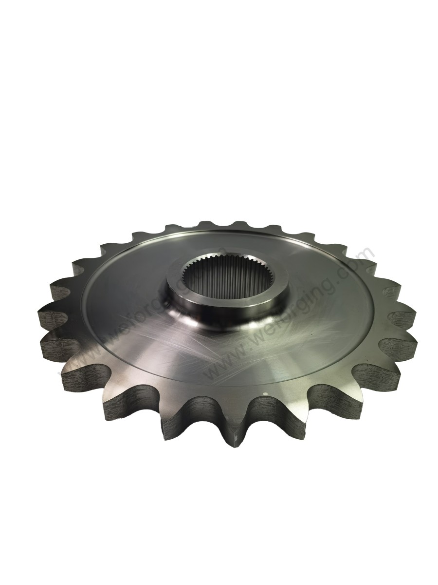 Side view of forged sprocket wheel with precision machined spline and tooth profile by Weforging