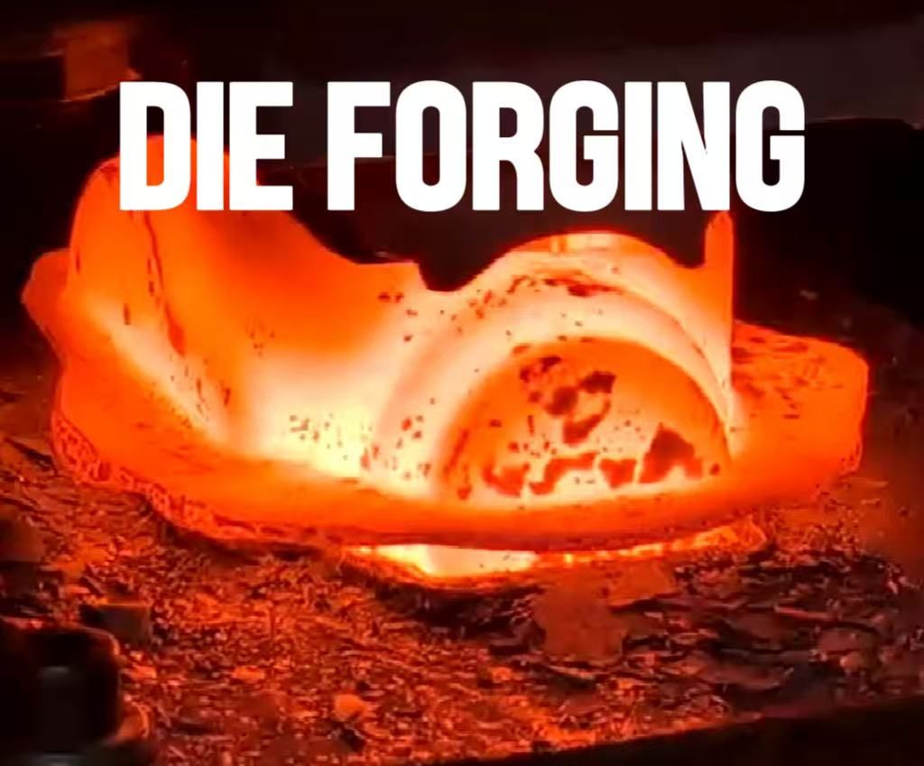 Die forging process with heated billet forming under high pressure by Weforging