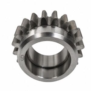 Forged spur gear with machined bore and external teeth displayed in front view – Weforging