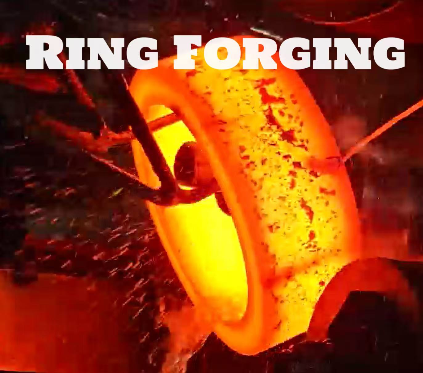 Hot ring forging process with glowing forged ring during shaping – Weforging