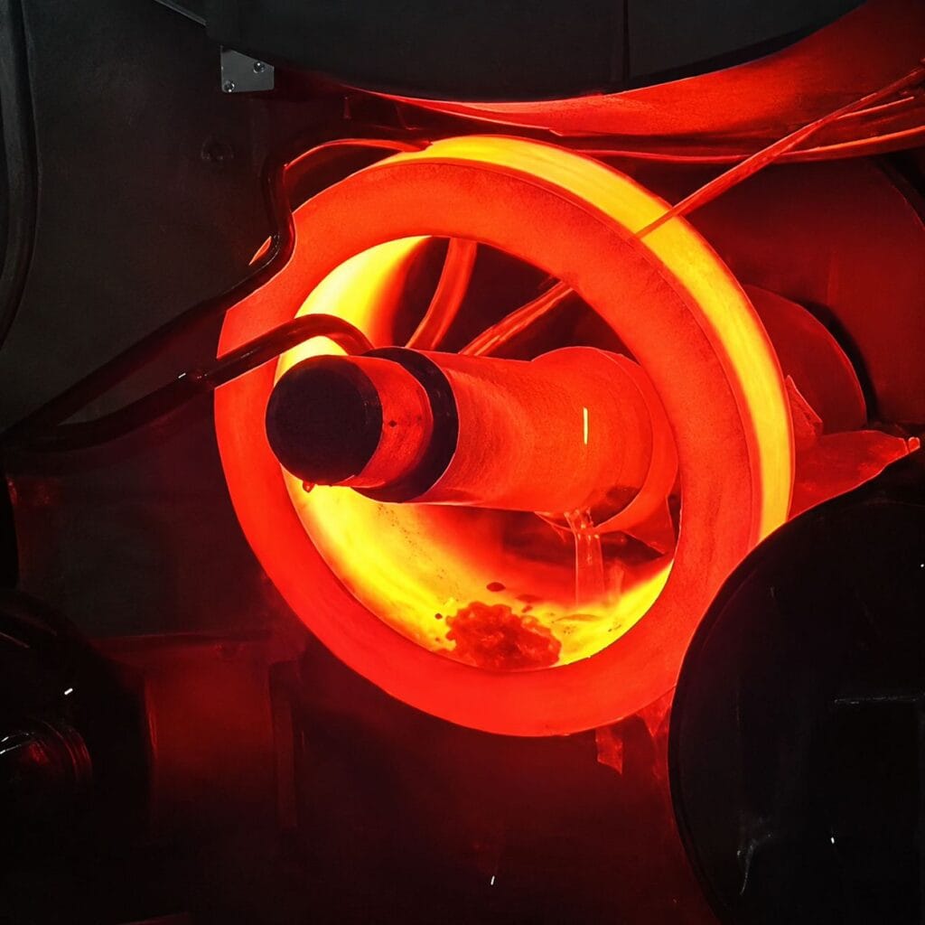 hot ring rolling forging process producing seamless rolled ring for heavy-duty industrial applications