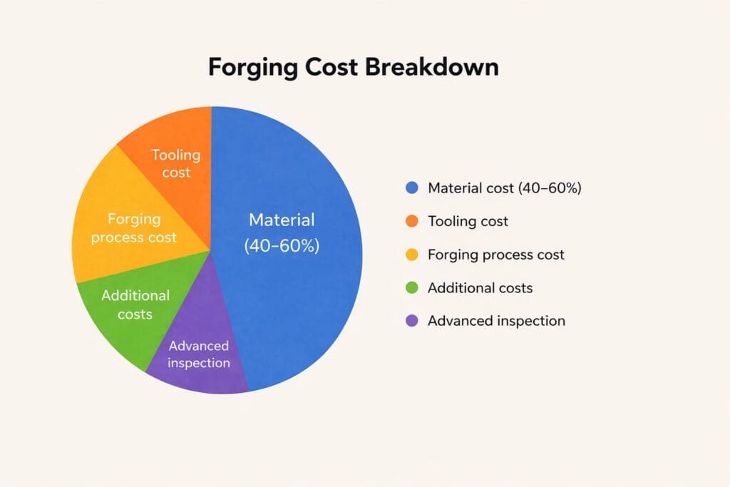 Forging cost breakdown chart showing material cost tooling forging process and inspection for custom metal components by Weforging