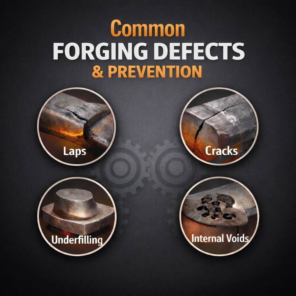 Common forging defects including laps cracks underfilling and internal voids in metal forging by Weforging