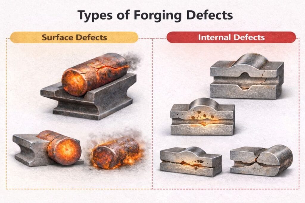 Types of forging defects showing surface defects and internal defects in metal forging by Weforging