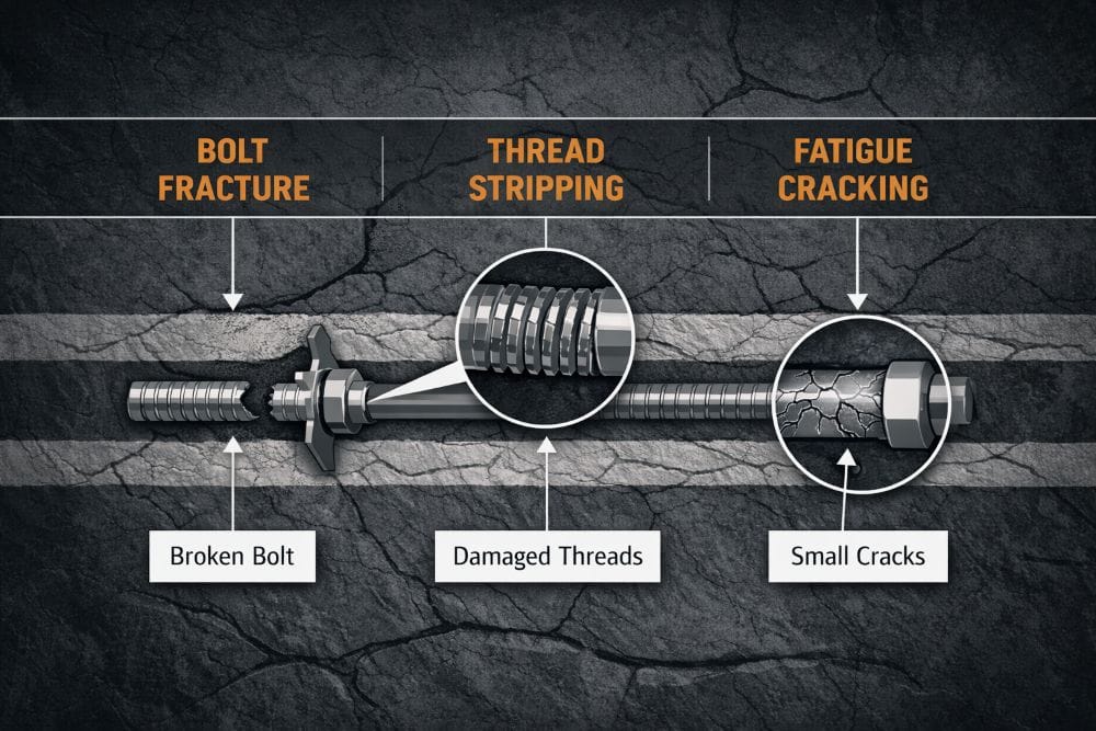 Mining bolt failure modes including bolt fracture thread stripping and fatigue cracking in ground support systems by Weforging