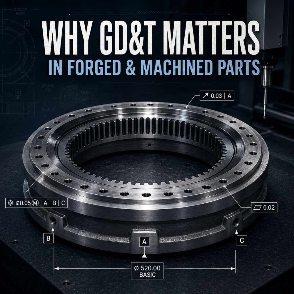GD&T inspection on forged and CNC machined ring gear component with geometric tolerance control