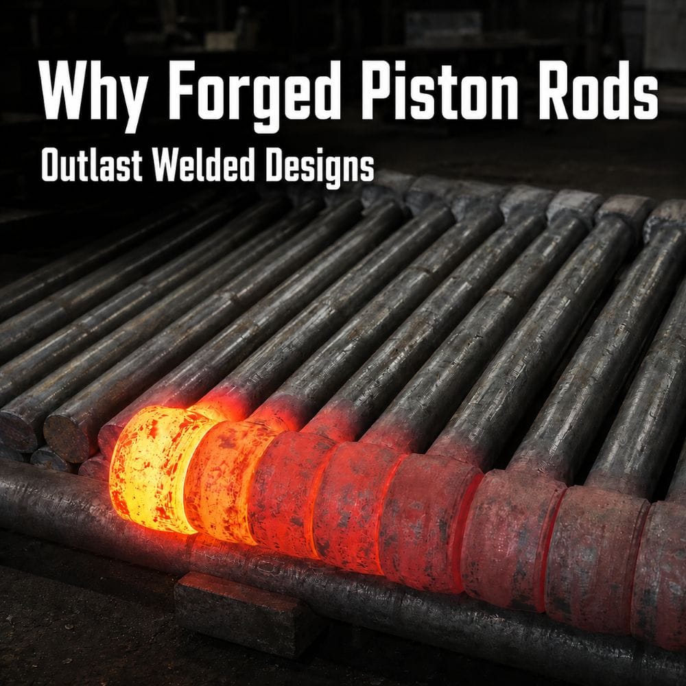 forged piston rods for heavy-duty hydraulic cylinders showing improved fatigue resistance compared with welded designs
