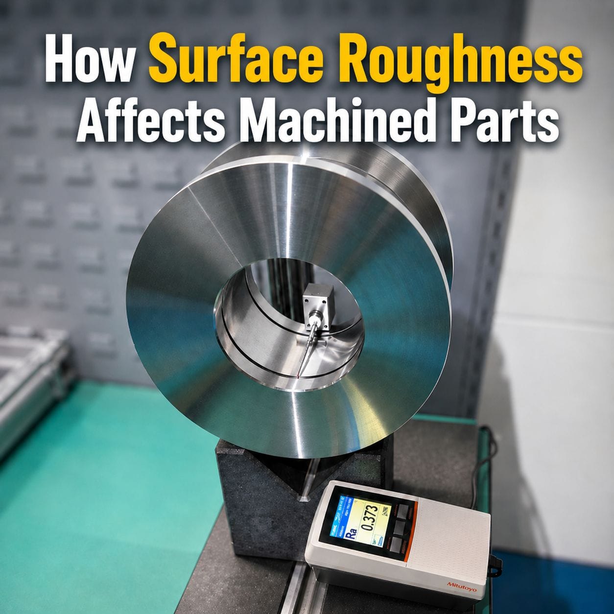 Surface roughness measurement on CNC machined metal part using industrial roughness tester