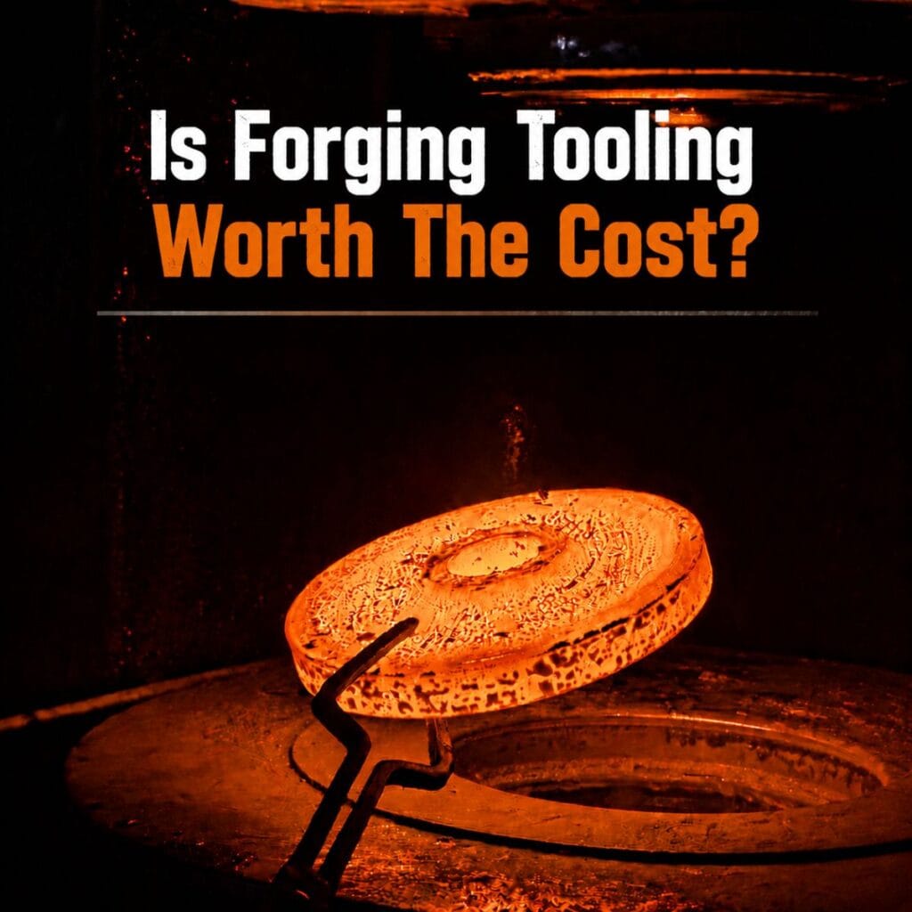 Heated steel workpiece used in closed die forging to illustrate forging tooling cost and die investment for OEM forged components