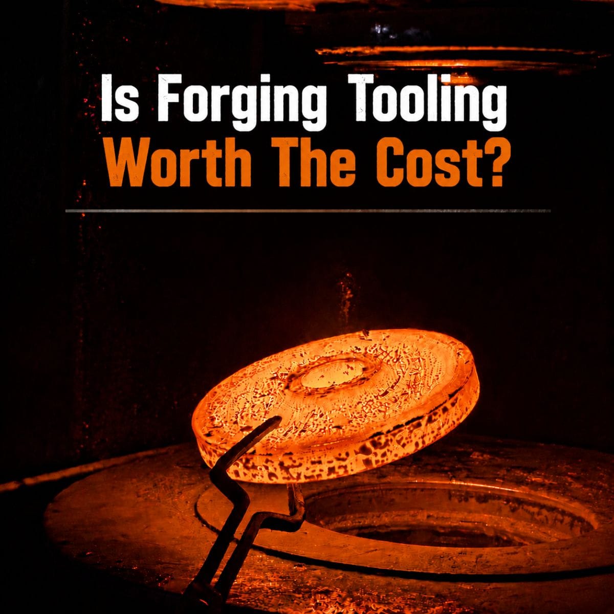 Heated steel workpiece used in closed die forging to illustrate forging tooling cost and die investment for OEM forged components