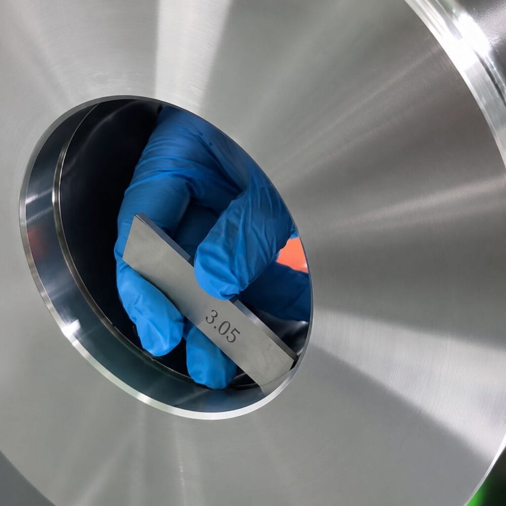 Visual testing (VT) inspection of forged components to check surface quality and visible defects