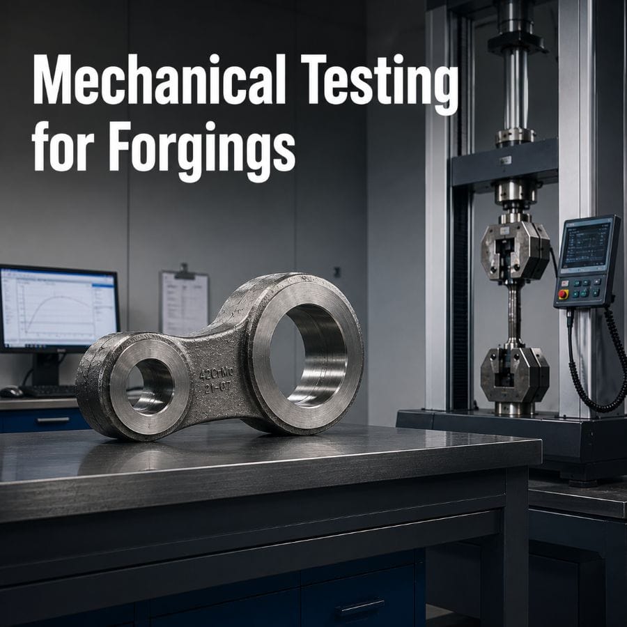 Mechanical testing for forgings to verify the mechanical properties of forged steel components
