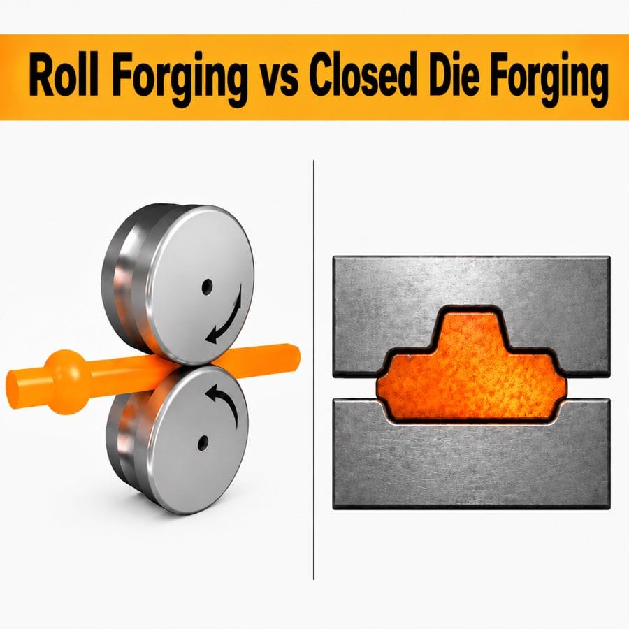 Roll forging vs closed die forging process comparison showing different metal forming methods
