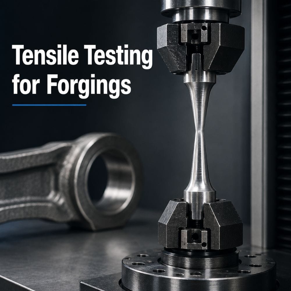 Tensile testing for forgings with a steel specimen under tensile load