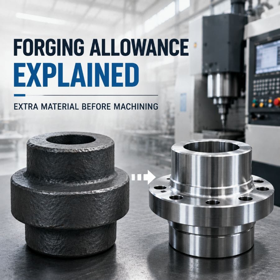 Forging allowance explained showing extra material on forged blanks before CNC machining