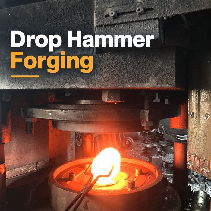 Drop hammer forging process with heated steel positioned in the forging die
